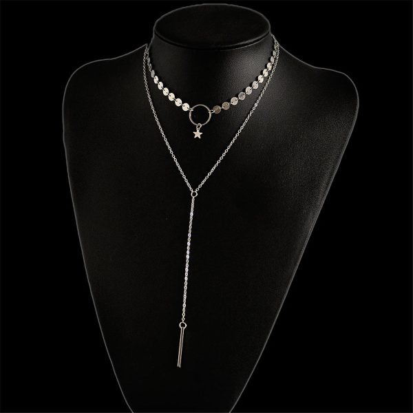 Silver-Plated Disc Star Layered Choker Necklace For Sale