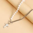 Pearl & Silver-Plated Cross Pendant Patchwork Toggle Necklace on Sale