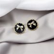 Black Enamel & 18K Gold-Plated Bow Round Stud Earring Supply