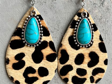 Yellow Polystyrene & Turquoise Leopard Drop Earrings Online