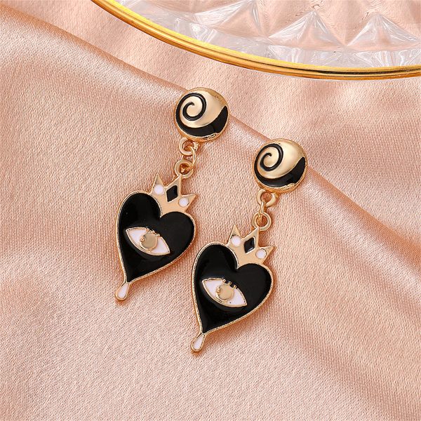 Black Enamel & 18K Gold-Plated Eye Heart Drop Earrings Discount