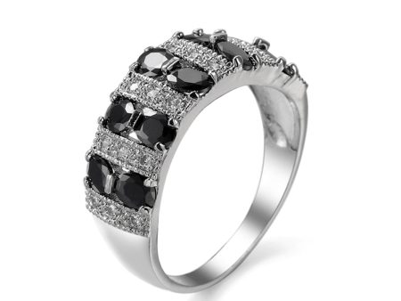 Black Crystal & Silver-Plated Invisible Ring For Discount