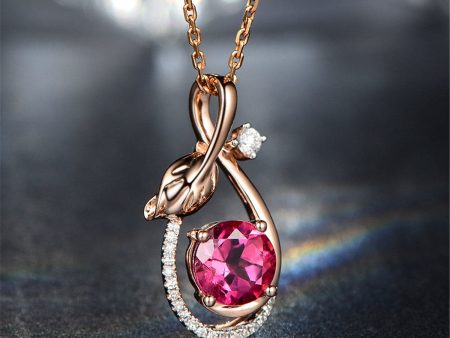 Red Crystal & Cubic Zirconia Floral Pendant Necklace For Discount