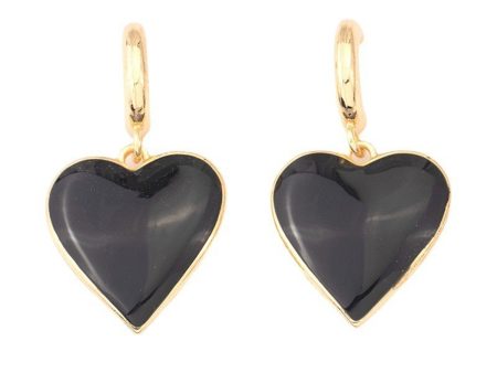 Black Enamel & 18K Gold-Plated Heart Huggie Earrings Online Hot Sale