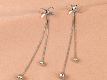 Silver-Plated Bow Double Ball Drop Earrings For Discount