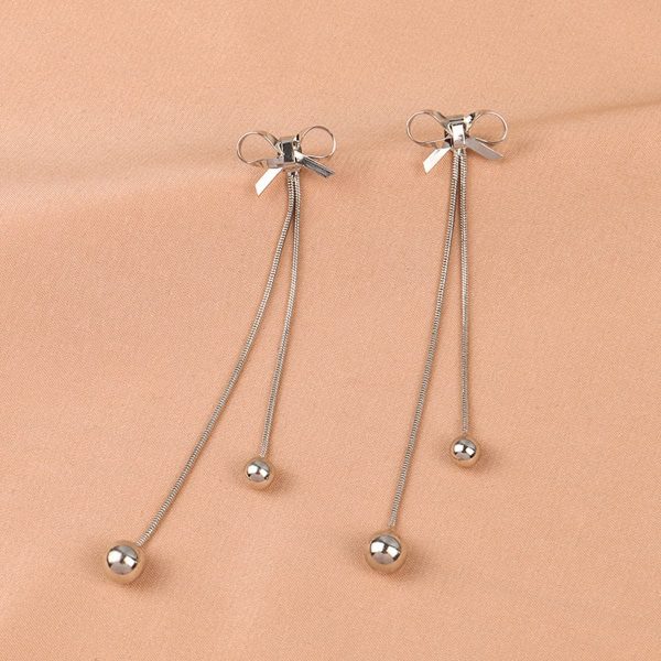 Silver-Plated Bow Double Ball Drop Earrings For Discount