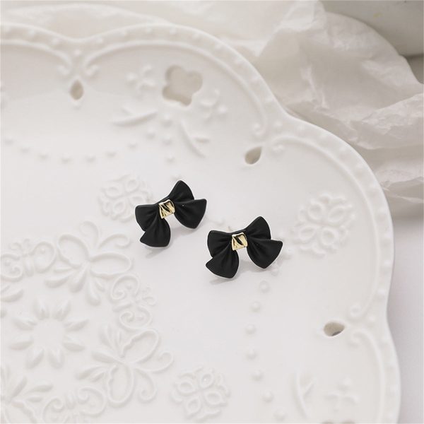 Black Enamel & 18K Gold-Plated Bow Stud Earrings Sale