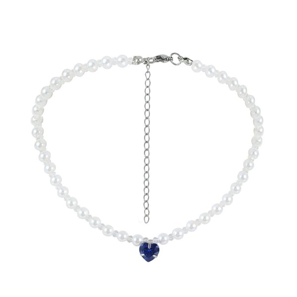 Blue Crystal & Pearl Silver-Plated Heart Pendant Necklace Online now