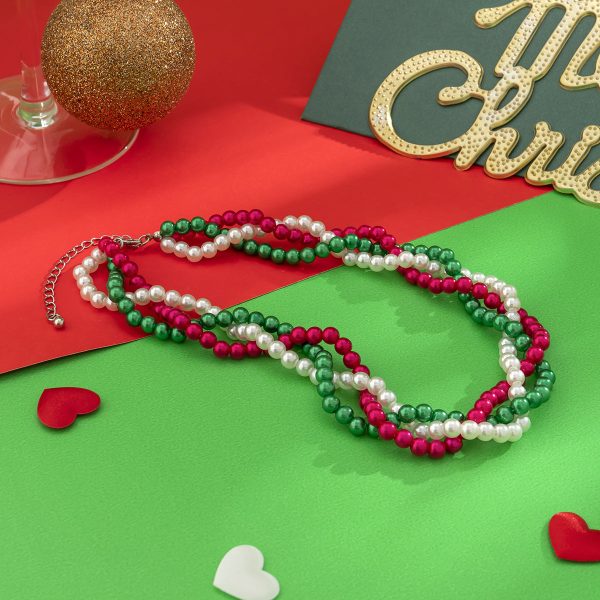 Red & Green Acrylic Pearl Crossing Necklace For Cheap