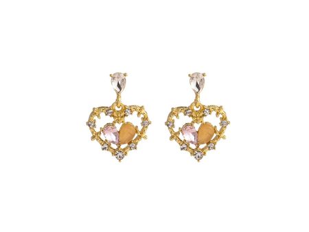 Yellow Quartz & Crystal 18K Gold-Plated Openwork Heart Drop Earrings Cheap