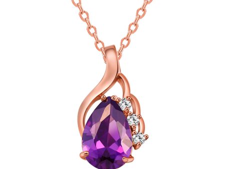 Purple Crystal & Cubic Zirconia Drop Pendant Necklace Cheap