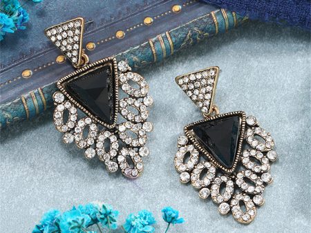 Black Crystal & Cubic Zirconia Triangle Drop Earrings Online now