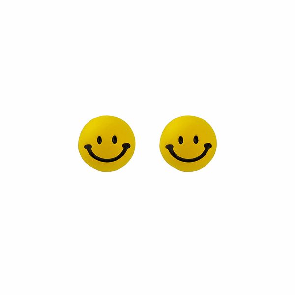 Yellow Enamel & Silver-Plated Smiley Stud Earrings For Cheap