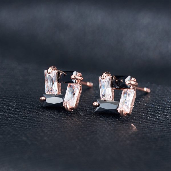 Black Cubic Zirconia & 18K Rose Gold-Plated Square Stud Earrings Fashion