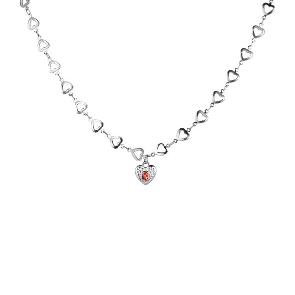 Cubic Zirconia & Silver-Plated Heart Chain Pendant Necklace Online now