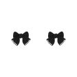 Black Enamel & Pearl Bow Stud Earrings For Sale