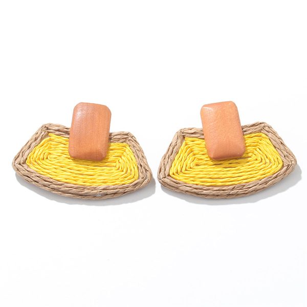 Yellow Raffia & Wood Ladder Drop Earrings Supply