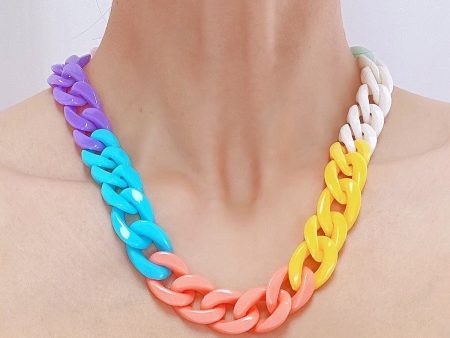 Red Multicolor Acrylic & 18K Gold-Plated Cuban Chain Collar Necklace Online Sale