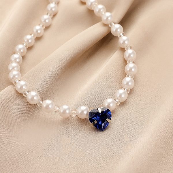 Blue Crystal & Pearl Silver-Plated Heart Pendant Necklace Online now