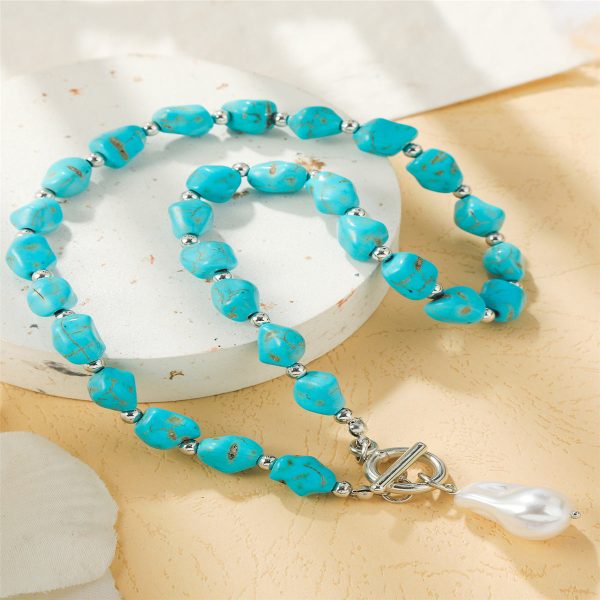 Turquoise & Pearl Silver-Plated Toggle Pendant Necklace on Sale