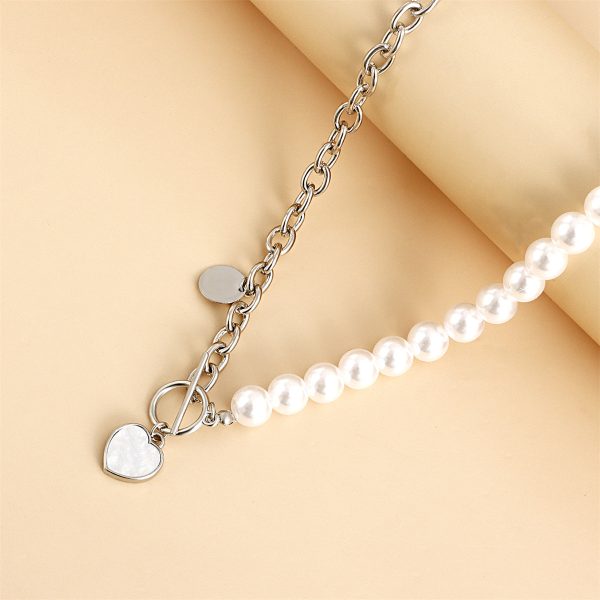 Pearl & White Shell Silver-Plated Asymmetrical Heart Toggle Pendant Necklace Online Sale