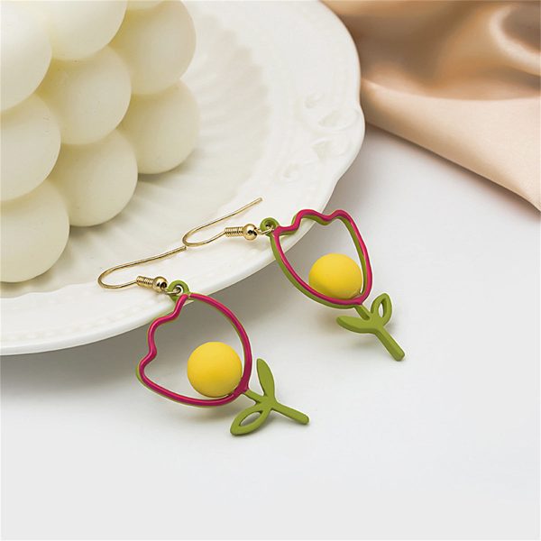 Yellow Enamel & 18K Gold-Plated Open Tulip Drop Earrings on Sale