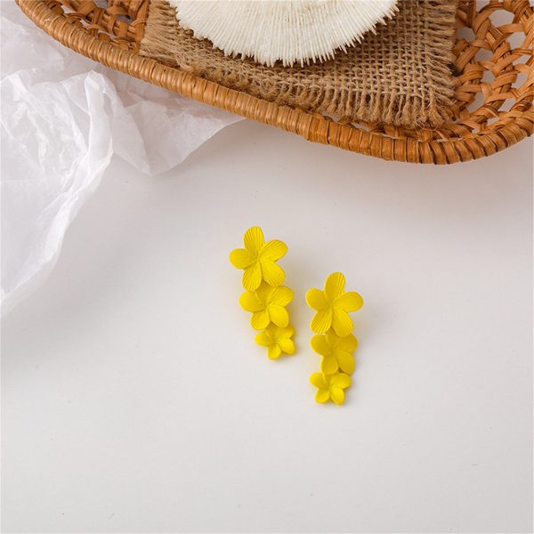 Yellow Enamel & Silver-Plated Linked Flower Drop Earrings Online