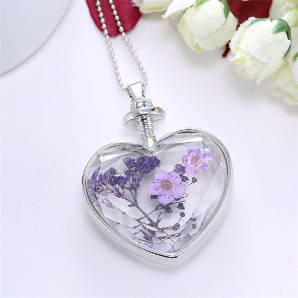 Purple Peach Blossom & Resin Heart Pendant Necklace For Discount