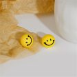 Yellow Enamel & Silver-Plated Smiley Stud Earrings For Cheap