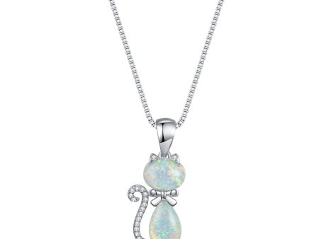 White Opal & Cubic Zirconia Cat Pendant Necklace Online