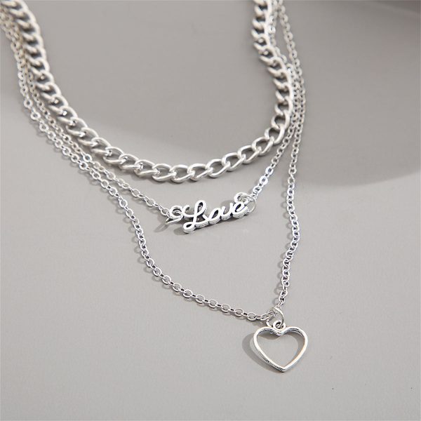 Silver-Plated  Love  Heart Pendant Layered Pendant Necklace on Sale