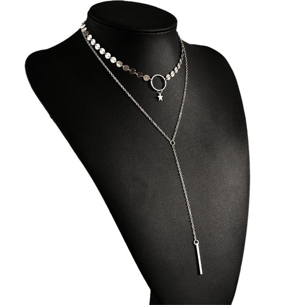 Silver-Plated Disc Star Layered Choker Necklace For Sale