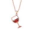 Red Crystal & 18K Rose Gold-Plated Wine Glass Pendant Necklace For Discount