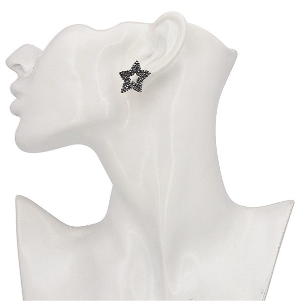 Black Cubic Zirconia & Silver-Plated Cutout Star Stud Earrings For Sale