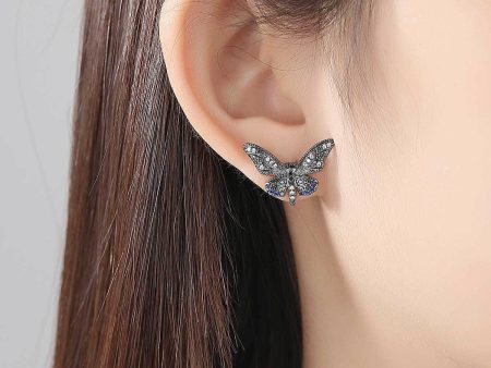 Black Cubic Zirconia & Rhodium-Plated Butterfly Stud Earrings Online