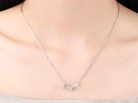 Cubic Zirconia & Silver-Plated Interlock Rectangles Pendant Necklace For Cheap