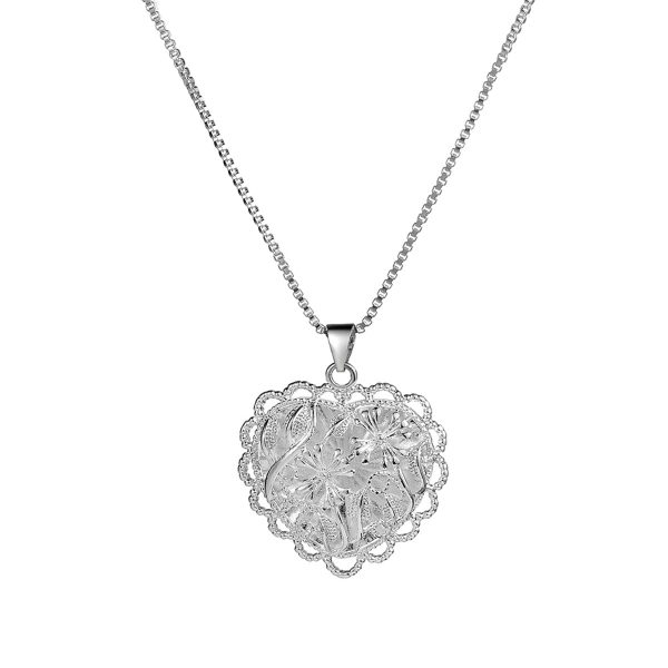 Silver-Plated Filigree Heart Pendant Necklace Cheap