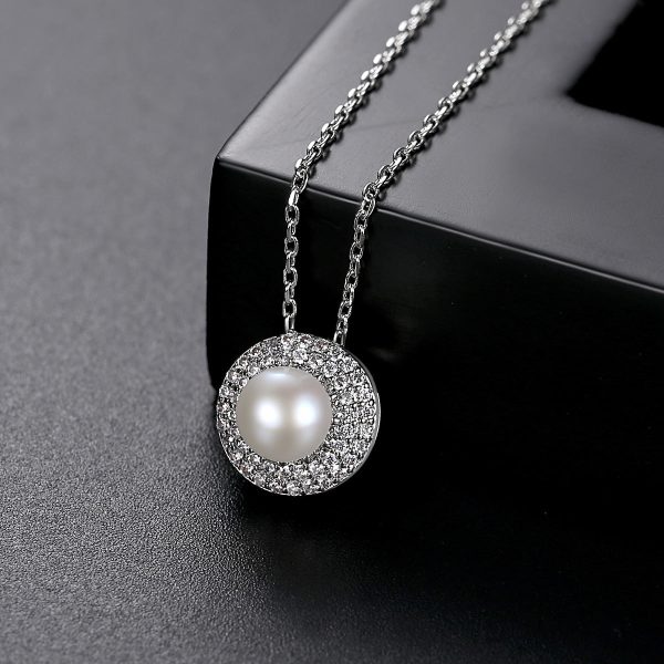 Pearl & Cubic Zirconia Silver-Plated Round Pendant Necklace Discount