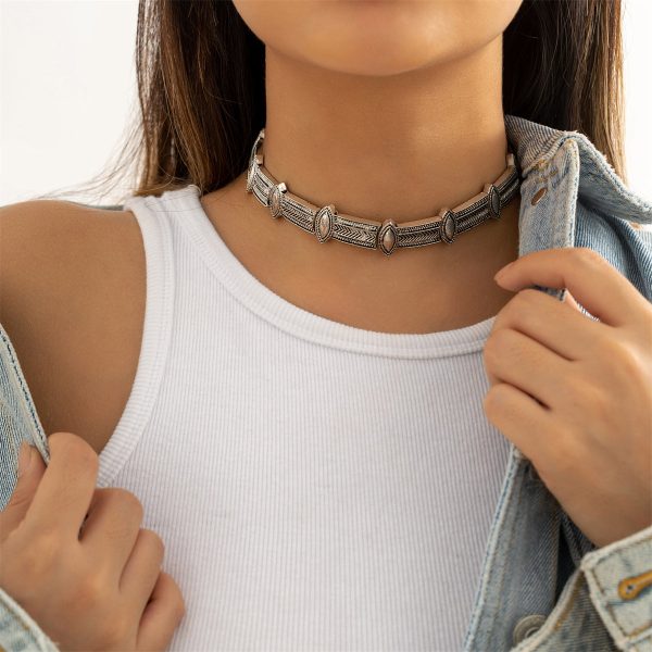 Silver-Plated Marquise Choker Necklace Discount