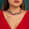 Red & Green Acrylic Pearl Crossing Necklace For Cheap