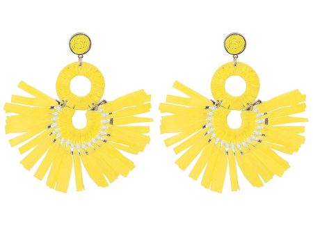 Yellow Raffia & 18K Gold-Plate Tiered Fringe Fan Drop Earrings Online now