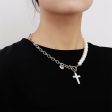 Pearl & Silver-Plated Half-Chain Cross Toggle Necklace Discount