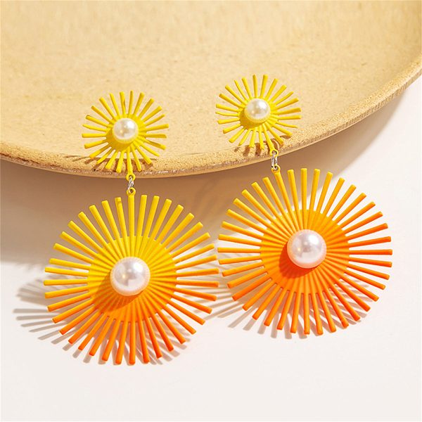 Yellow Enamel & Pearl Abstract Botanical Drop Earrings Cheap