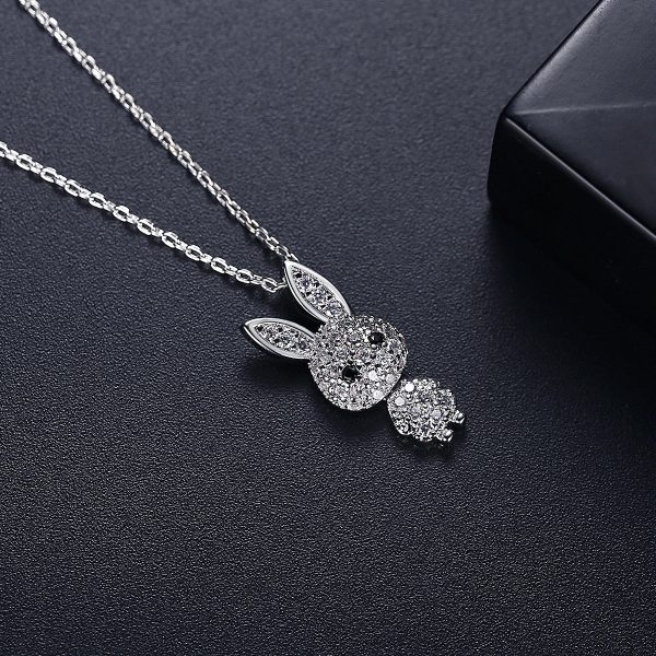 Cubic Zirconia & Silver-Plated Rabbit Pendant Necklace For Cheap