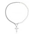 Pearl & Silver-Plated Cross Pendant Patchwork Toggle Necklace on Sale