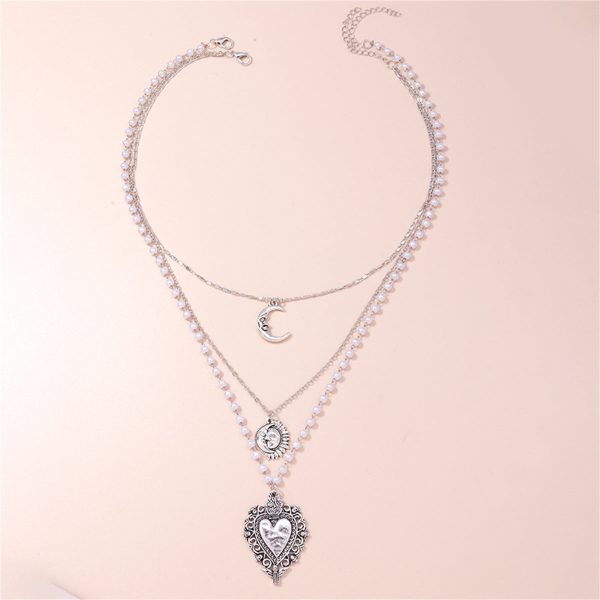 Pearl & Silver-Plated Moon Sun Heart Pendant Layered Necklace Online