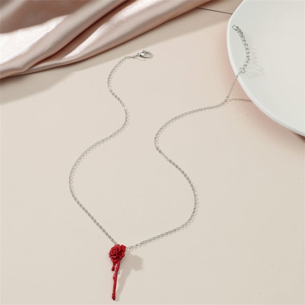 Red Enamel & Silver-Plated Rose Pendant Necklace on Sale