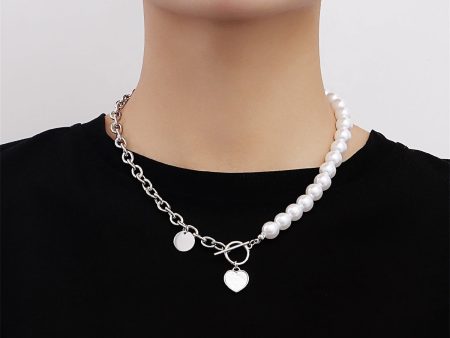 Pearl & White Shell Silver-Plated Asymmetrical Heart Toggle Pendant Necklace Online Sale