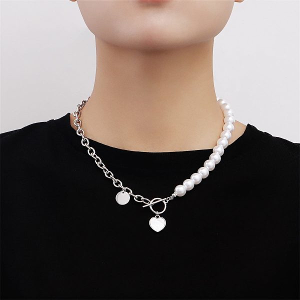 Pearl & White Shell Silver-Plated Asymmetrical Heart Toggle Pendant Necklace Online Sale