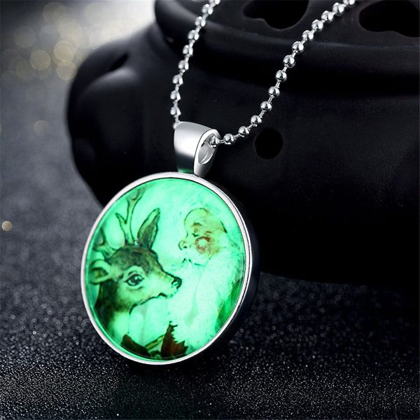 Santa & Reindeer Glow-In-The-Dark Pendant Necklace Cheap